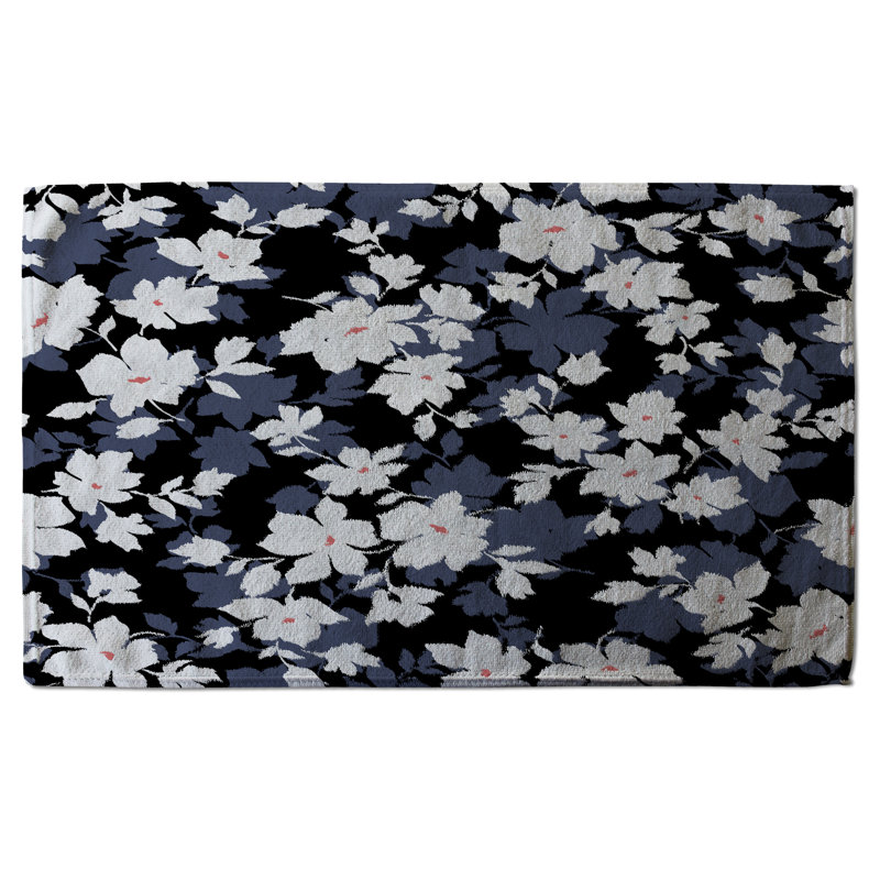 Cotton Floral Waffle Tea Towel Kitchen Towel, White/Black/Purple