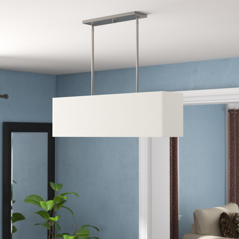 Luminaire suspendu rectangulaire pour îlot de cuisine Ajanee, H 11,5 po x l 36 po x P 8,5 po, Nickel brossé, Blanc cassé