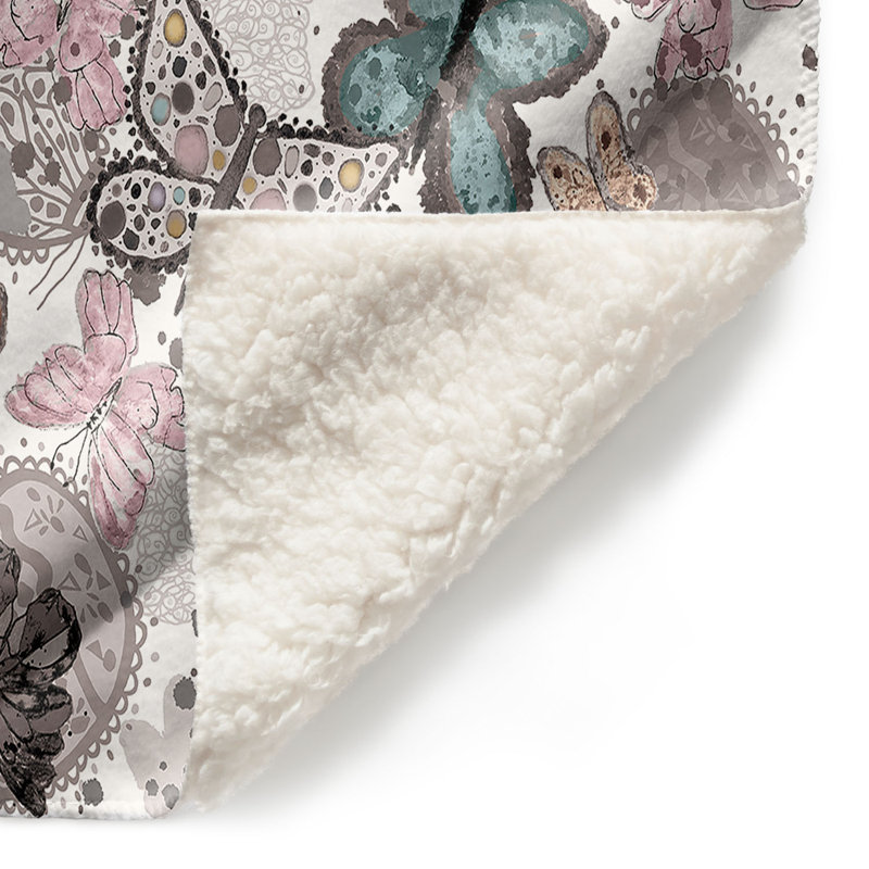 Couverture sherpa doux blanc pastel papillons, l 68 po x L 80 po