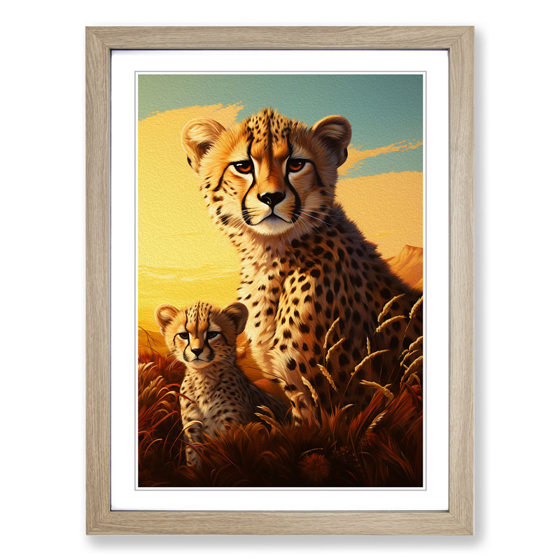 Cheetah Dadaism No.2 - Single Picture Frame Print on Wood, Oak Framed, 64cm H x 46cm W x 2cm D