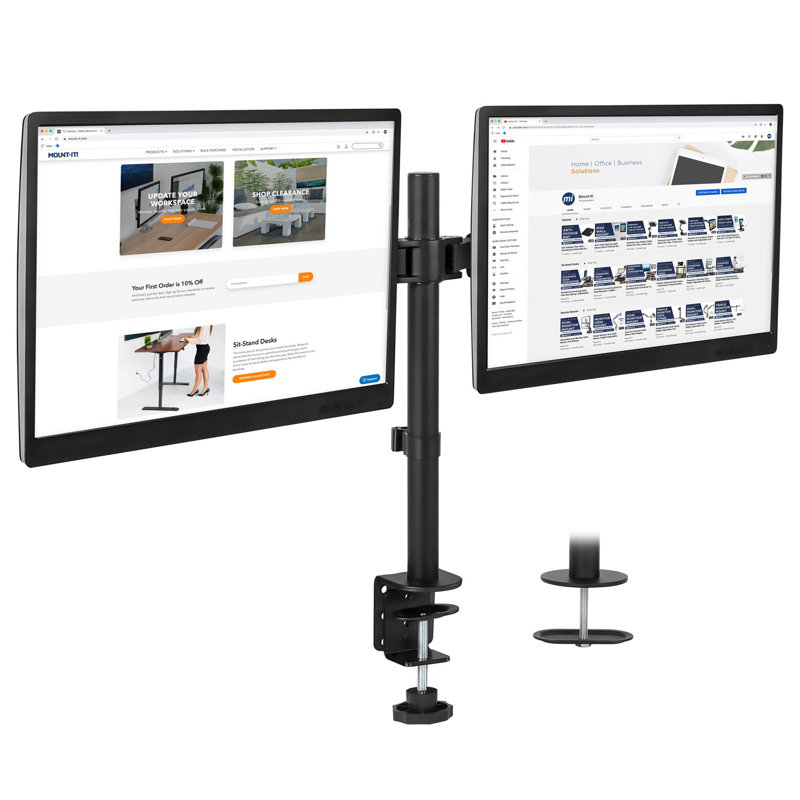 Mount-It! Dual Monitor Mount with C-Clamp & Grommet Base, Height Adjustable Arms Fit 19 - 32 Inches