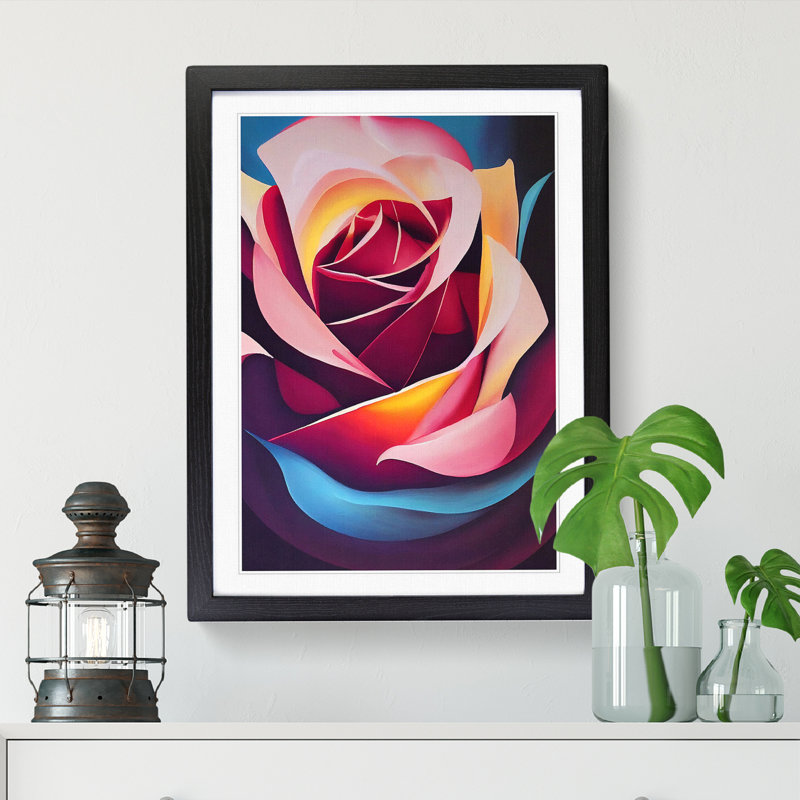 Rose Painting In Abstract Vol.1 - Single Picture Frame Print, 64cm H x 46cm W x 2cm D, Oak