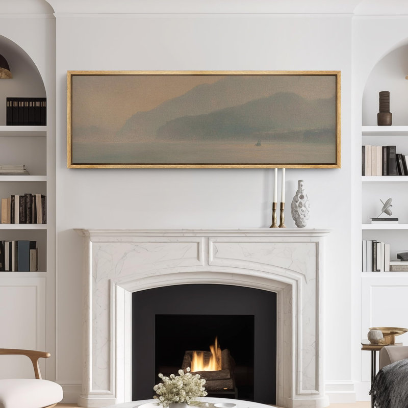«Coastal Beach Calm Ocean Mountain», reproduction d'art sur toile, H 20 po x l 60 po, Naturel