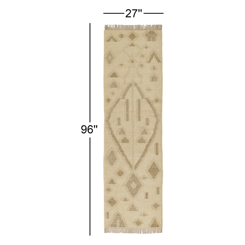 Tapis à motif géométrique naturel Arlan, Tapis de couloir 2 pi 3 po x 8 pi