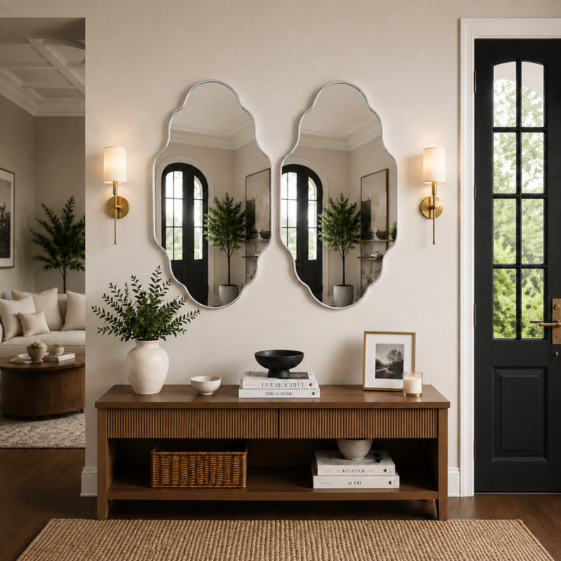  Ensemble de 2 miroirs muraux Modern, Argent, 36 po x 24 po