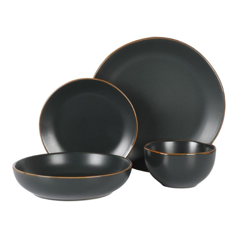 Ensemble de vaisselle en grès 16 pièces Gibson Home Hazeltine, Noir