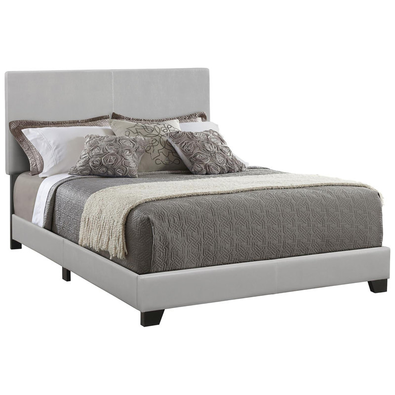 Grand lit contemporain gris - Revêtement en similicuir pour une chambre à coucher moderne et luxueuse, Grand lit, Gris