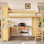 Lit mezzanine grand format au fini naturel, construction en pin et panneau de fibres à densité moyenne avec bureau de rangement intégré et garde-robe pour chambres d'enfant-129462922