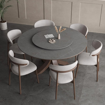 Matte Rock Table With Turntable Modern Simple Soli Round Dining Set -  STAR BANNER, 02HJF145ZDJDNWV8C3XI