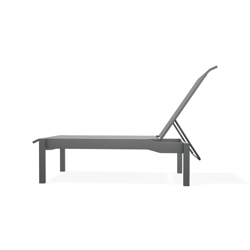 Leeward Sling Marine Grade Polymer Lay-flat Stacking Armless Chaise with Wheels, Alloy Sunbrella®, Graphite