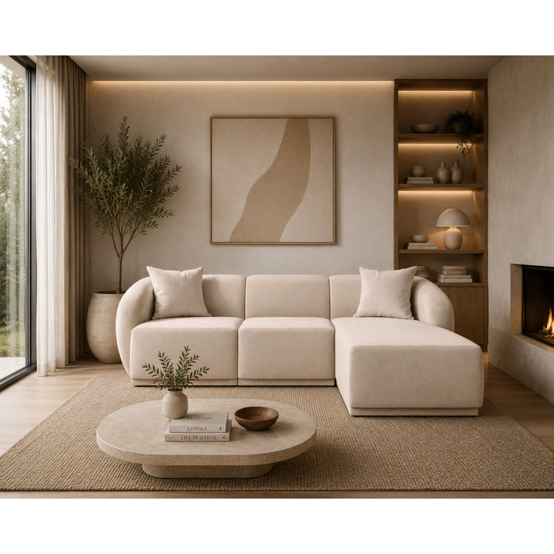 Lotario Cream Corner Sofa with Chaise – Modern Upholstered Sectional