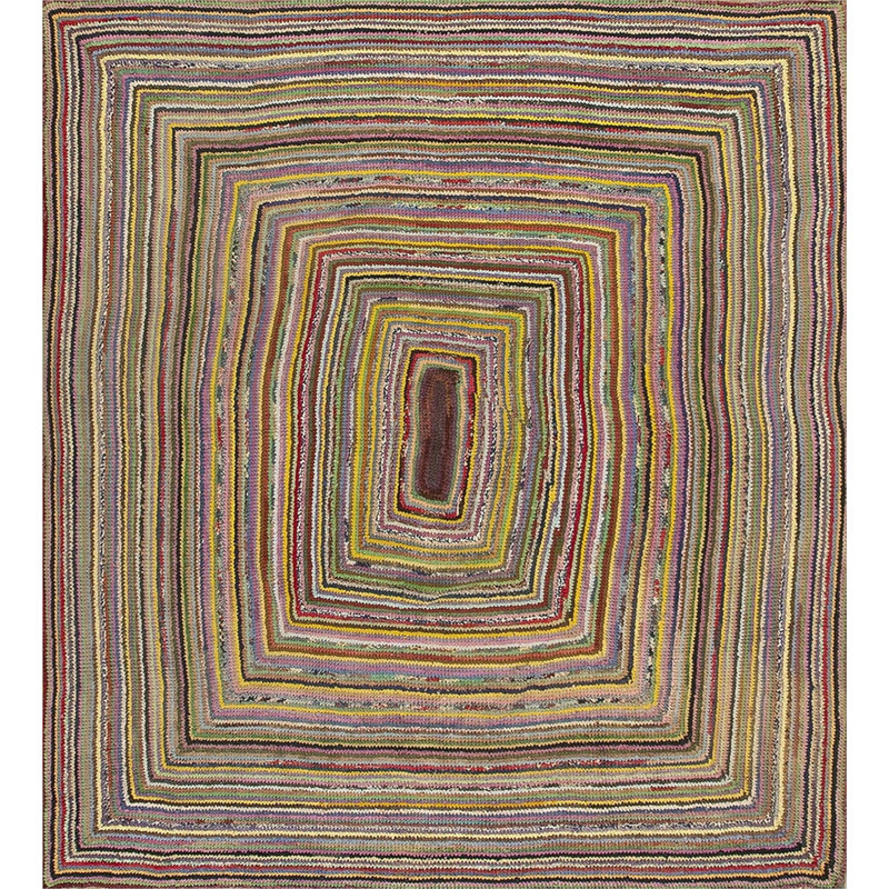 Antique Braided American Geometric Flat Weave Rug