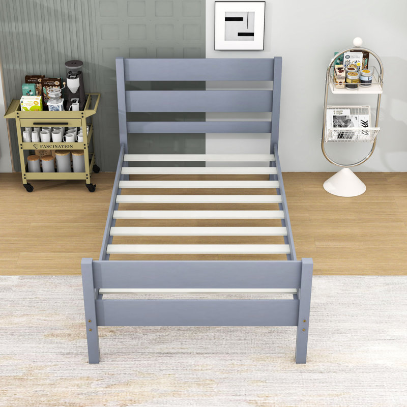 Twin Wooden Platform Bed with Stylish Headboard and Footboard