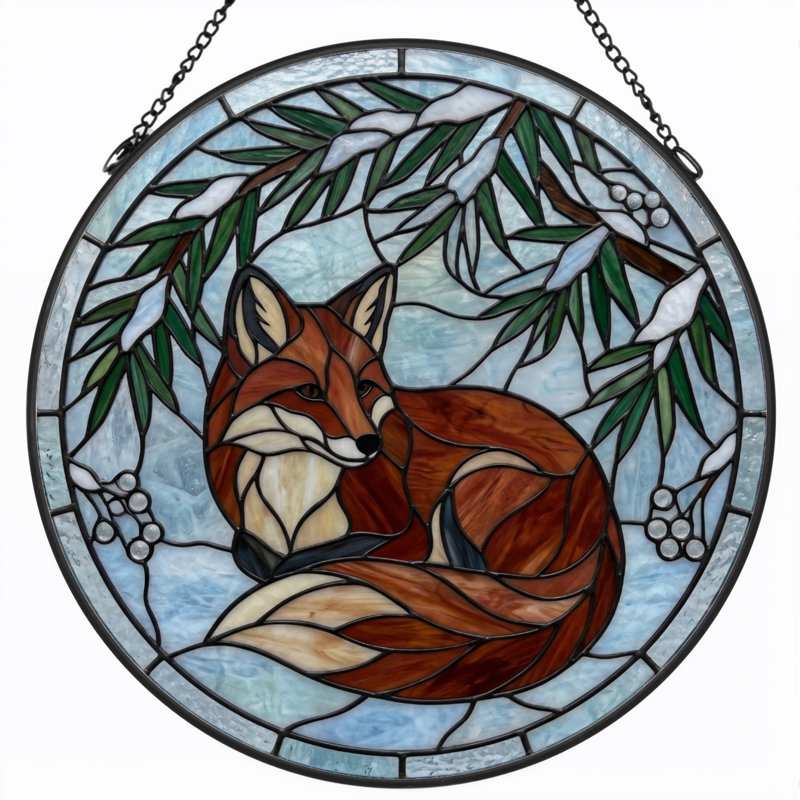 Panneau de vitrail Fox Winter, H 12 po, H 12 po