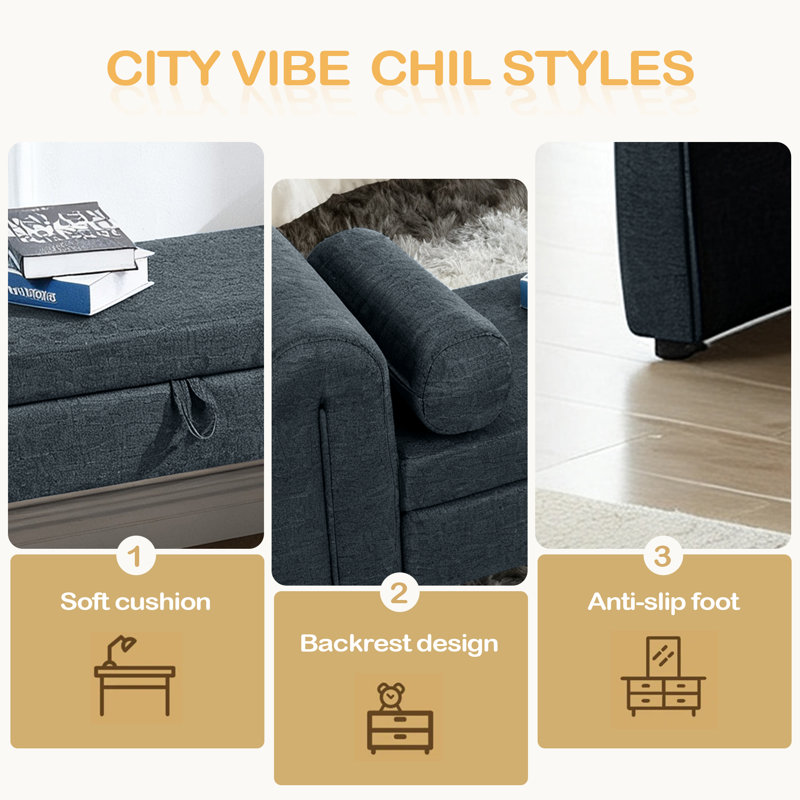 Banc de rangement de 60 pouces convenant aux chambres à coucher et aux salons, Bleu très foncé