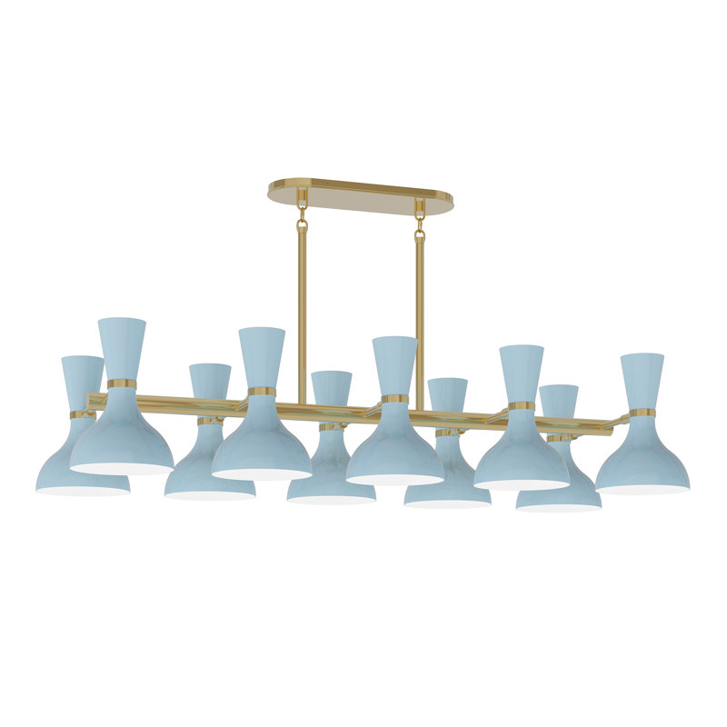 Lustre Clare - 10 lumières - laiton moderne - bleu bébé, Bleu pastel, Laiton moderne