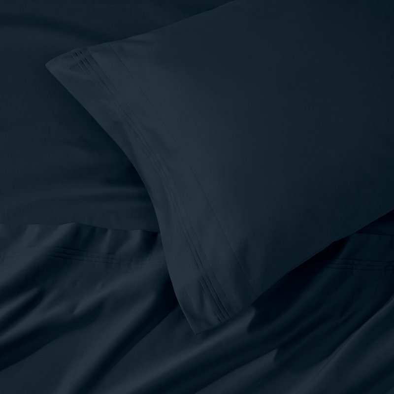 Ensemble de draps en coton égyptien 1000 fils Bba, Ensemble de draps pour très grand lit avec 2 taie, Marine