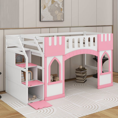 Lit mezzanine simple avec escalier de rangement et fenêtre