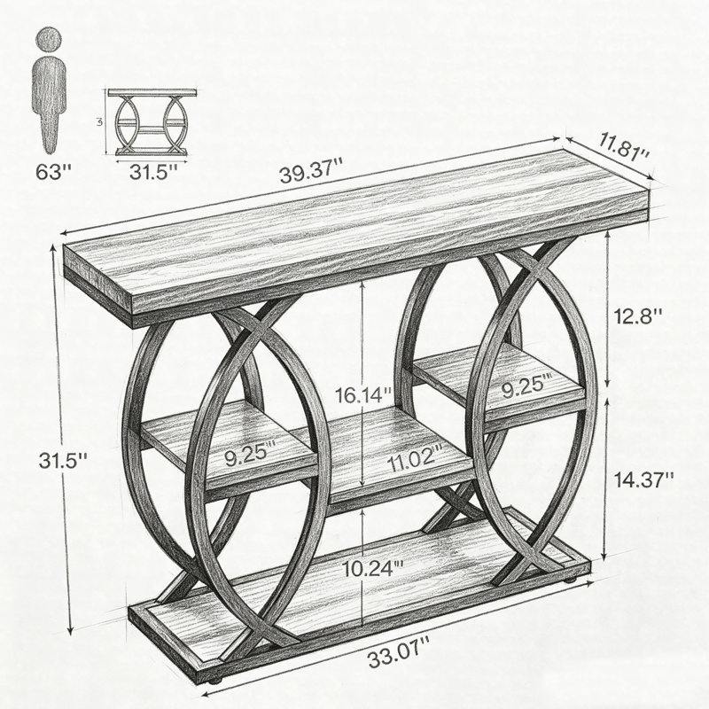 39" Console Table With Storage Shelves, 4-Tier Narrow Sofa Table, Industrial Entryway Table For Small Spaces, Gold, White