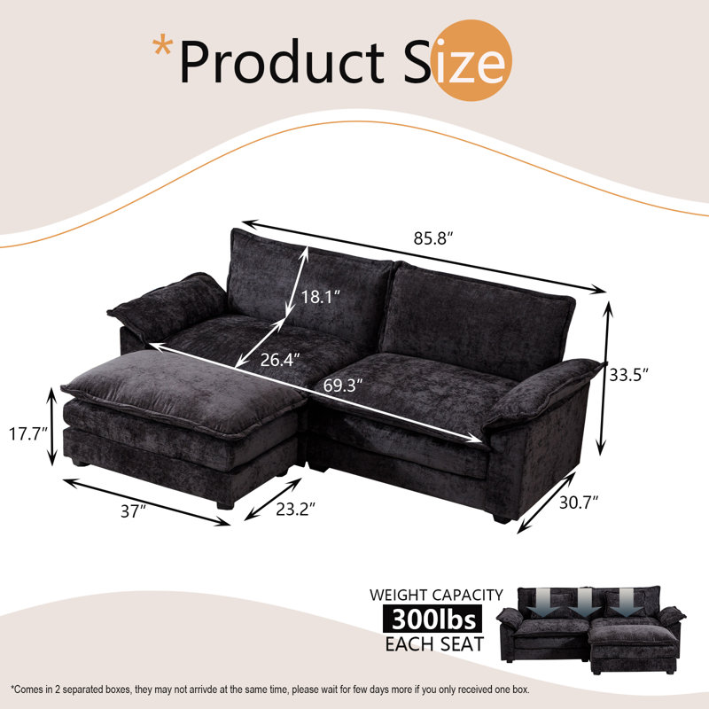 Pavkovic 85.8'' Upholstered Sofa, Black Chenille