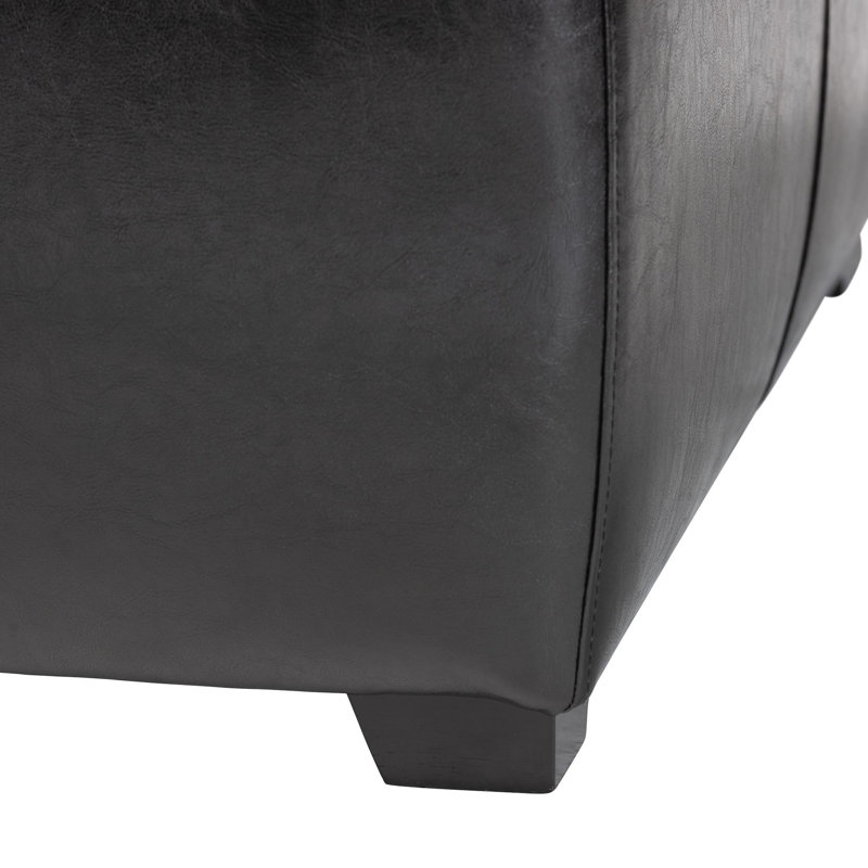 Calysta Faux Leather Ottoman, Black Faux Leather