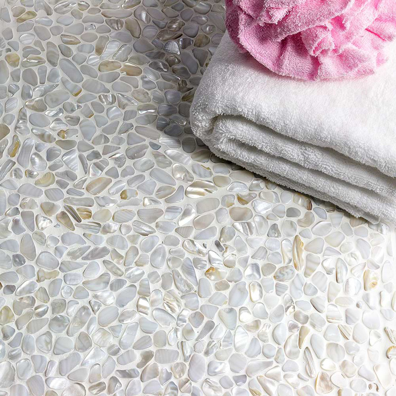 Oyster 12x12 Pebbles Polished Pearl Mosaic Tile
