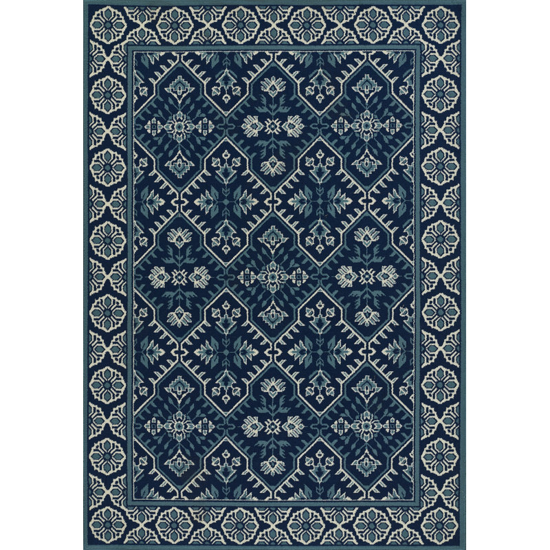 Tapis bleu marine en polypropylène tissé à la machine Jaymeir, Rectangle 3 pi 11 po x 5 pi 7 po