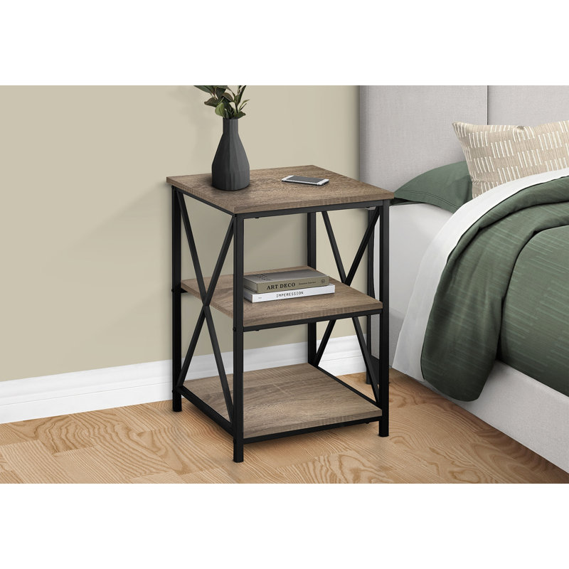 Table d'appoint, côté, bout, table de chevet, lampe, salon, métal stratifié, contemporain, moderne, Taupe