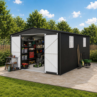 Remise de rangement extérieure en métal l 12 pi x P 20 pi avec 2 fenêtres et portes doubles