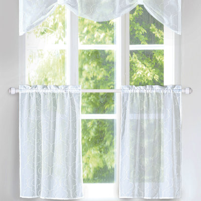 Solid Colour Ruffled 56'' Kitchen Curtain in White 3 pcs