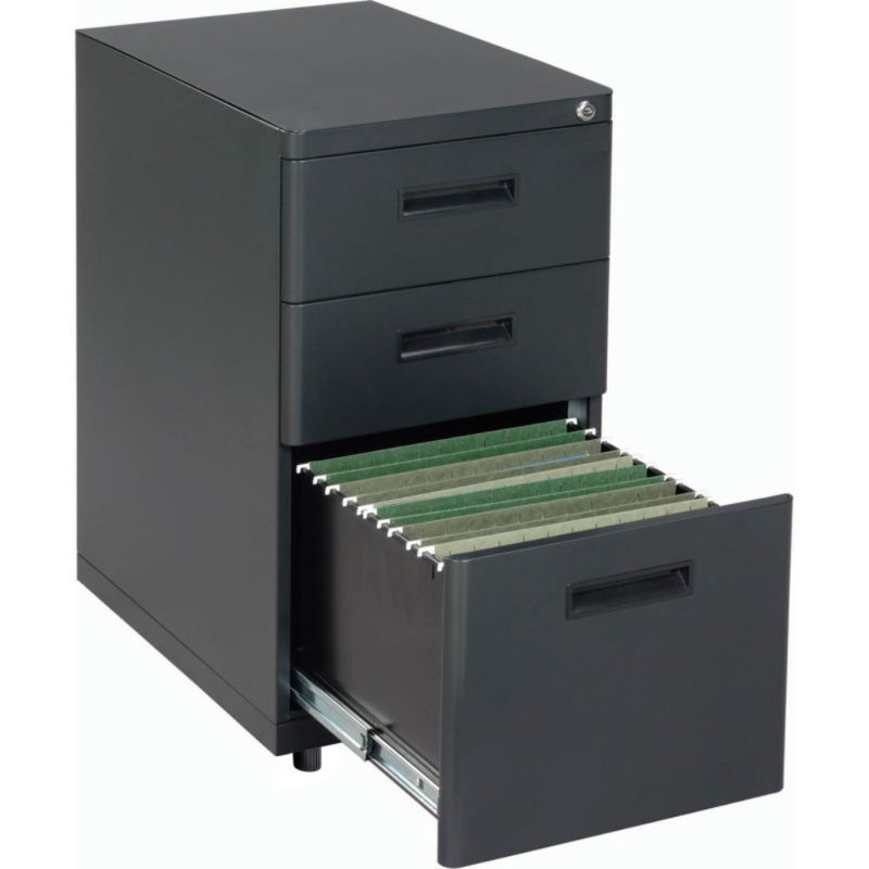 Black Steel 3-Drawer Lockable Pedestal File Cabinet