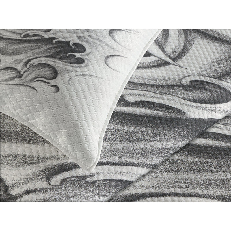 Ambesonne Kabuki Bedspread Set Warrior Samurai Art Black White, King Bedspread + 2 Standard Shams