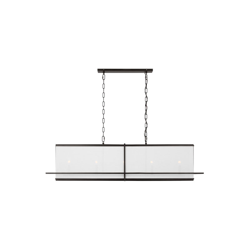 Aged Iron 5-Light Drum Chandelier with White Linen Shade