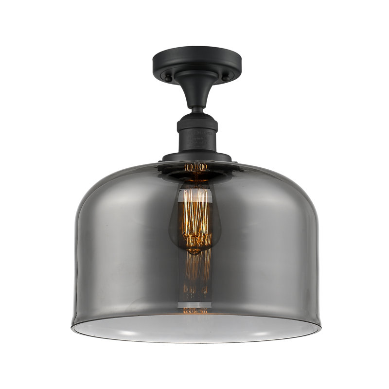 Plafonnier semi-encastré 1 lumière Bell, Ampoule DEL 6 watts rétro, Plaqué couleur fumée, Noir mat