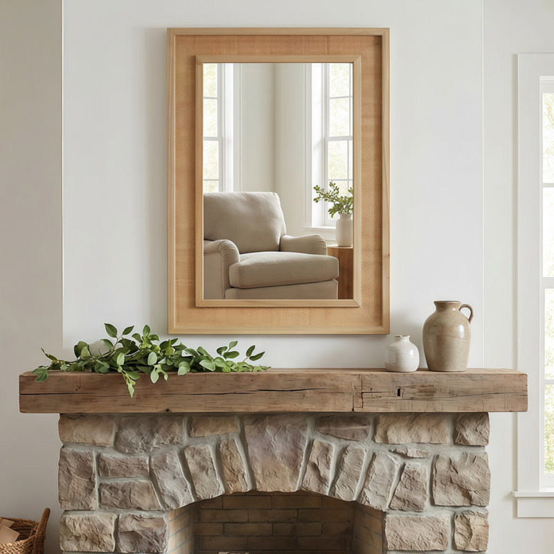 Miroir décoratif en rotin, Jaunâtre / Brun, 36 po x 24 po