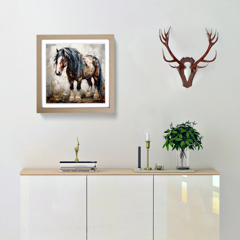 Shire Horse Expressionism No.3 - Single Picture Frame Print on Wood, Oak