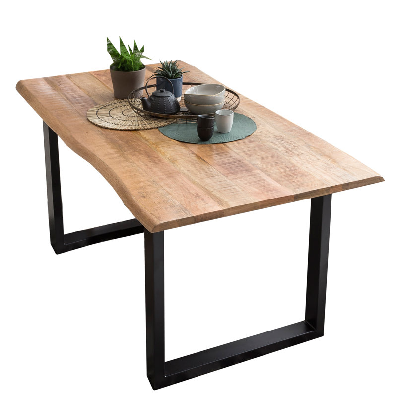 Zech Solid Wood Top Metal Base Dining Table, Grey