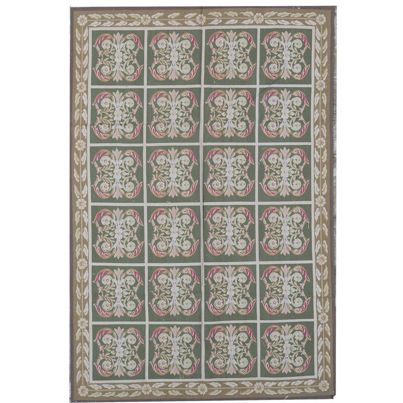 Hand-Knotted High-Quality Green and Green Area Rug