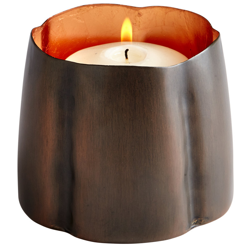 Fortuna Votive Candle Holder, 3.75" H x 4.75" W x 4.75" D, Antique Zinc/Silver Leaf