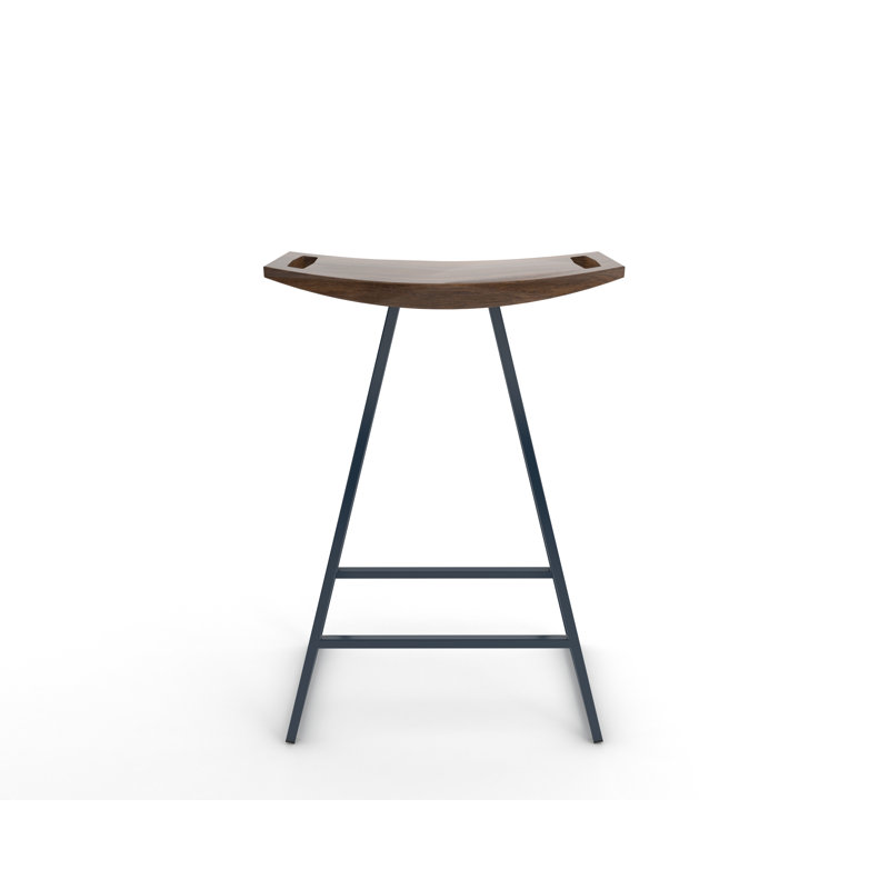 Robert Counter Stool with Metal Frame, Walnut, Counter Stool (24" Seat Height), Navy