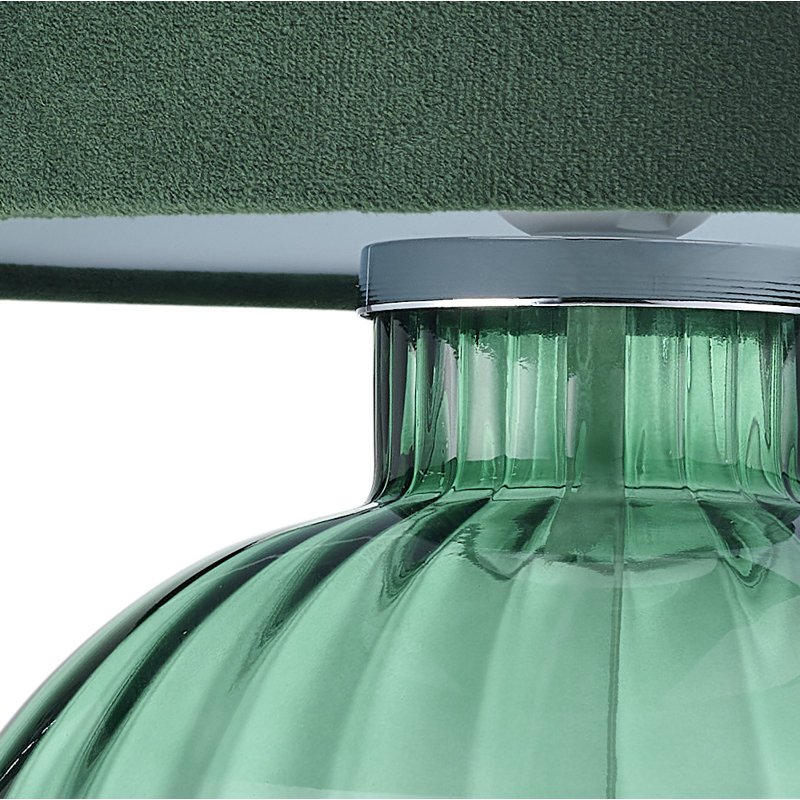 Mitzi Contemporary Ribbed Glass Table Lamp with Velvet Fabric Shade, Green