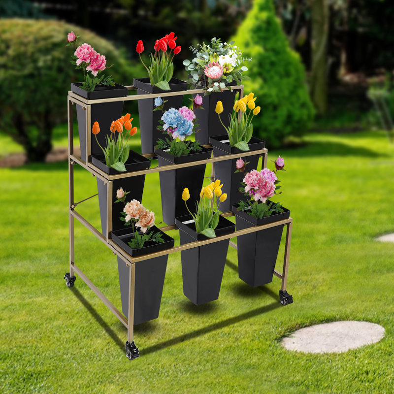 Présentoir à fleurs Présentoir à fleurs à 3 niveaux avec 9 seaux