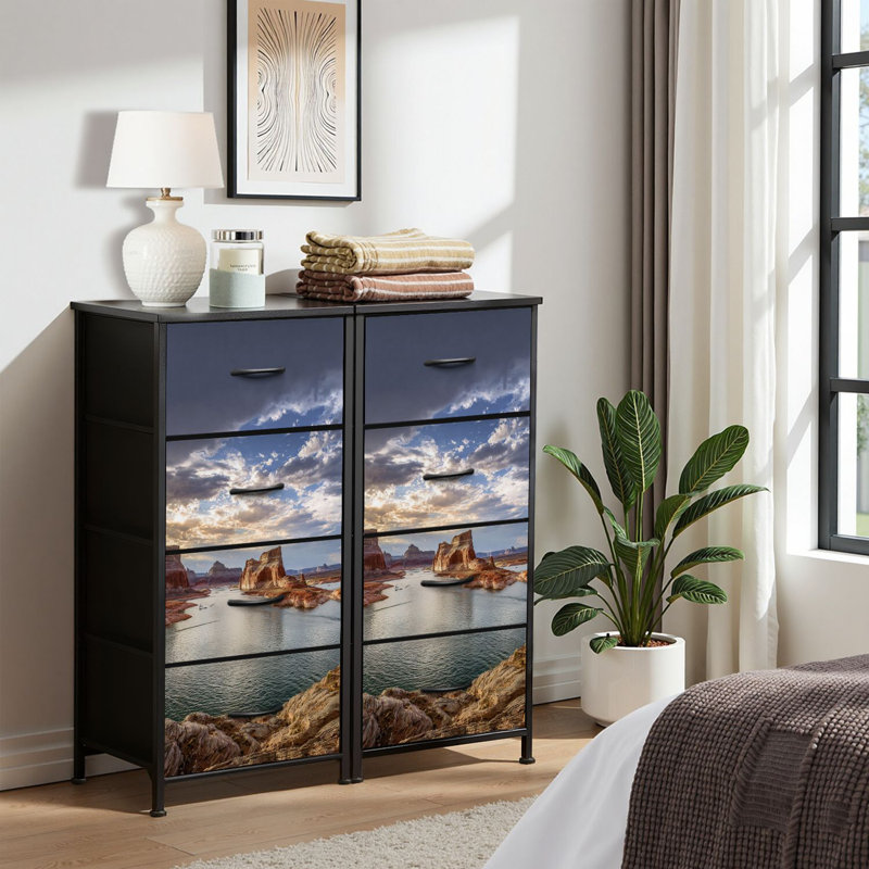 4 Drawer Dresser for Bedroom, Narrow Chest of Drawers, Wooden Top and Study Iron Frame 18"x37.5"-(WxH)