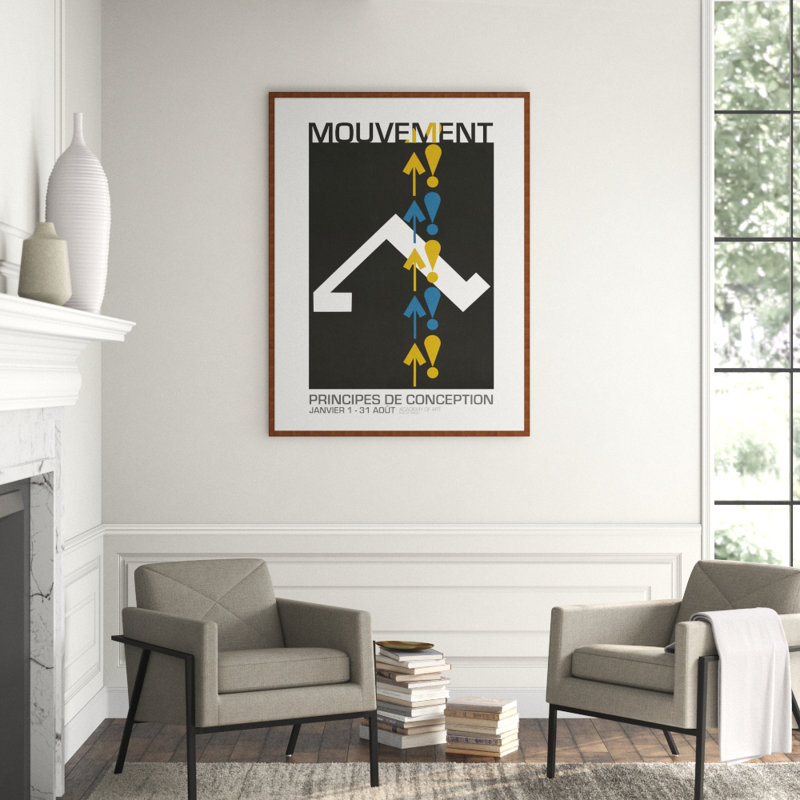 Movement' Framed Vintage Advertisement on Glass, 58" H x 44" W x 1.25" D