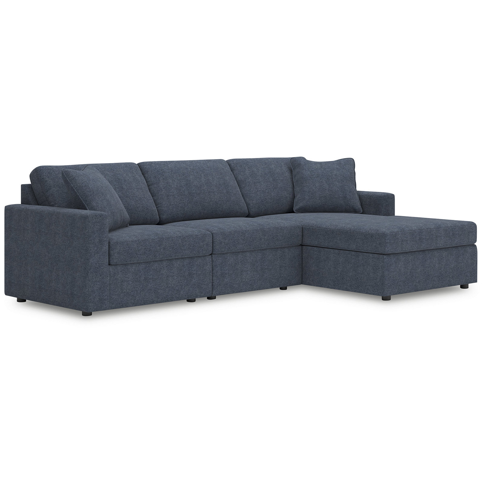 Bulwell Sectional With Chaise, Blue Polyester, Right Hand Facing, 36" H x 109" W x 68"D