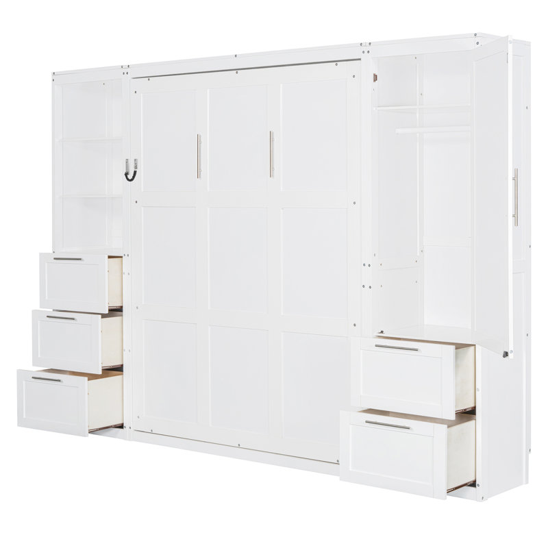 Lit escamotable mural avec placard, tiroirs et tablettes Murphy, Blanc