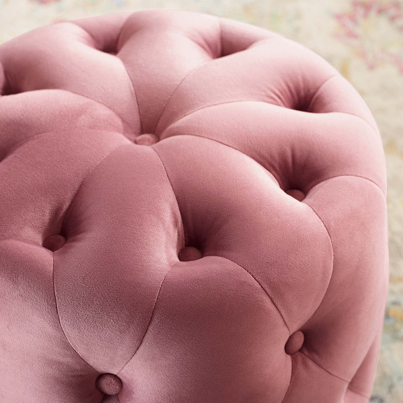 Modway Amour Tufted Button Round Performance Velvet Ottoman, Dusty Rose