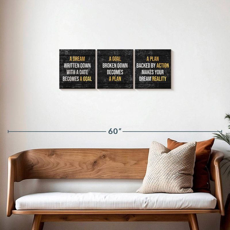 3 Piece Art Textual Art, 12" H x 38" W