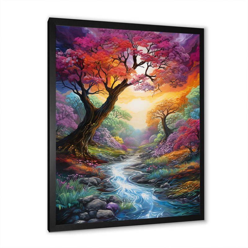 " Rainbow Forest Wonderland ", 32" H x 16" W x 1" D, Black Picture Framed