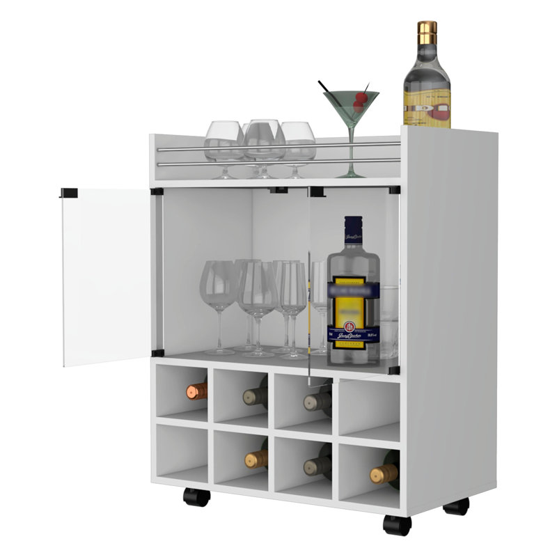 8 Rack Bar Cart In White With Double Glass Door Gleam Elegant And Improvement